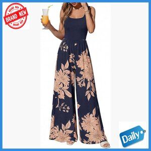 Sleeveless Boho Floral Wide Leg Jumpsuit with Pockets, Size Small